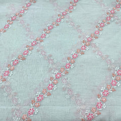 Light Mint Green Flower Chanderi Thread Embroidery