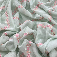 Light Mint Green Flower Chanderi Thread Embroidery