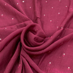 Wine Flower Butti Chanderi Sequins Thread Embroidery