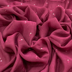 Wine Flower Butti Chanderi Sequins Thread Embroidery