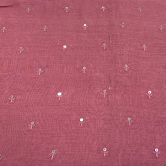 Carrot Pink Flower Butti Chanderi Sequins Thread Embroidery