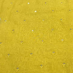 Yellow Flower Butti Chanderi Sequins Thread Embroidery