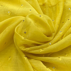 Yellow Flower Butti Chanderi Sequins Thread Embroidery