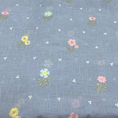 Pastel Blue Flower Linen Embroidery