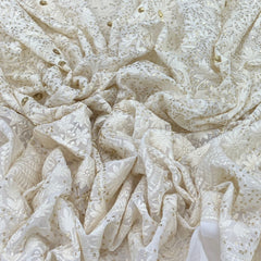 White Lucknowi Georgette Sequins Thread Floral Embroidery