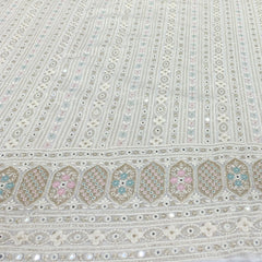 White Georgette Mirror Thread Embroidery