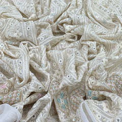 White Georgette Mirror Thread Embroidery