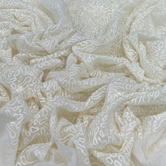 White Georgette Geometric Thread Embroidery