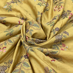 Yellow Floral Chanderi Thread Embroidery