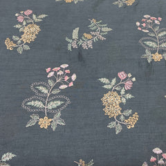 Grey Floral Chanderi Thread Embroidery