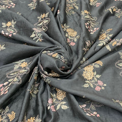 Grey Floral Chanderi Thread Embroidery