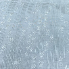Pastel Blue Slub Silk Sequins Thread Embroidery