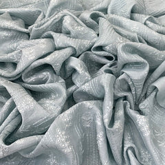 Pastel Blue Slub Silk Sequins Thread Embroidery