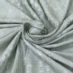Pastel Green Slub Silk Sequins Thread Embroidery
