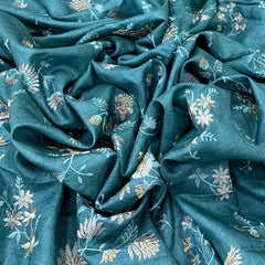Aqua Green Thread Zari Tussar Silk Embroidery
