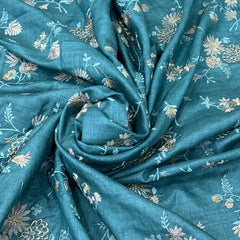 Aqua Green Thread Zari Tussar Silk Embroidery
