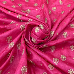 Rani Pink Thread Sequins Tussar Silk Embroidery