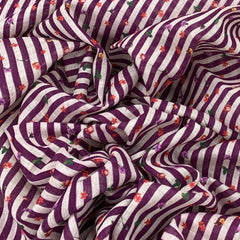 Gauge Linen Purple Stripes And Floral Print