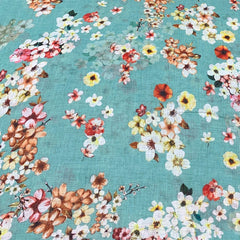 Gauge Linen Sea Green Floral Print