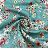 Gauge Linen Sea Green Floral Print
