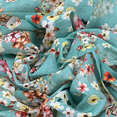 Gauge Linen Sea Green Floral Print