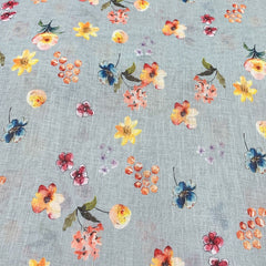 Gauge Linen Steal Grey Floral Print