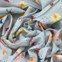 Gauge Linen Steal Grey Floral Print