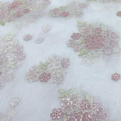 Light Powder Blue Floral Pure Organza Sequins Thread Embroidery