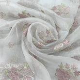 Light Powder Blue Floral Pure Organza Sequins Thread Embroidery