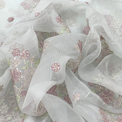 Light Powder Blue Floral Pure Organza Sequins Thread Embroidery