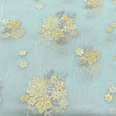 Light Green Floral Pure Organza Embroidery
