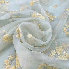 Light Green Floral Pure Organza Embroidery