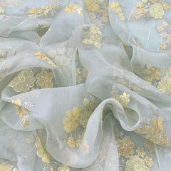 Light Green Floral Pure Organza Embroidery