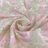 Off White Pure Organza Multicolor Thread Embroidery