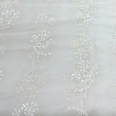 White Pure Organza Sequins Thread Embroidery