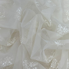 White Pure Organza Sequins Thread Embroidery