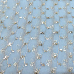 Light Blue Pure Organza Sequins Zari Embroidery