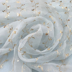 Light Blue Pure Organza Sequins Zari Embroidery