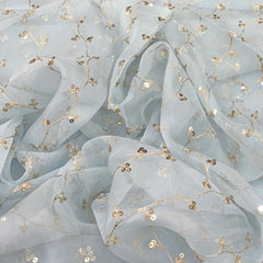 Light Blue Pure Organza Sequins Zari Embroidery