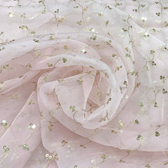 Light Pink Pure Organza Sequins Zari Embroidery