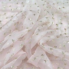 Light Pink Pure Organza Sequins Zari Embroidery