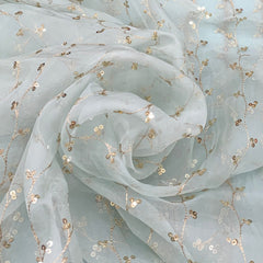 Light Sea Green Pure Organza Sequins Zari Embroidery