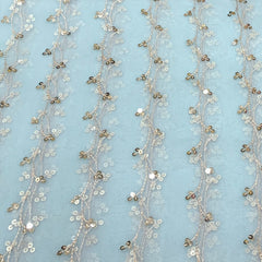 Light Sea Green Pure Organza Sequins Zari Embroidery