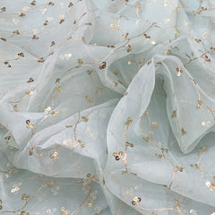 Light Sea Green Pure Organza Sequins Zari Embroidery