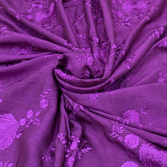 Purple Slub Silk Self Floral Embroidery