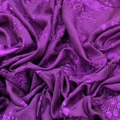 Purple Slub Silk Self Floral Embroidery