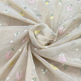 Beige Flower Butti Chanderi Thread Embroidery