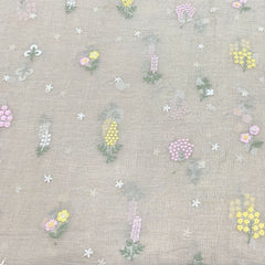 Beige Flower Butti Chanderi Thread Embroidery