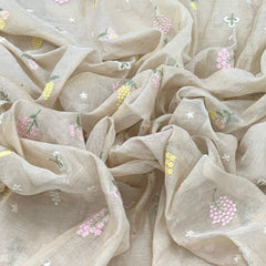 Beige Flower Butti Chanderi Thread Embroidery