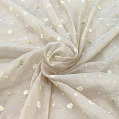 Beige Flower Chanderi Thread Embroidery